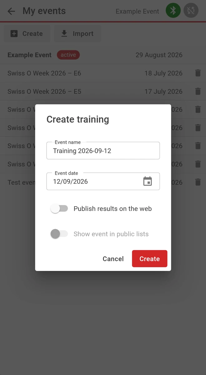 Ora: My events − Create training